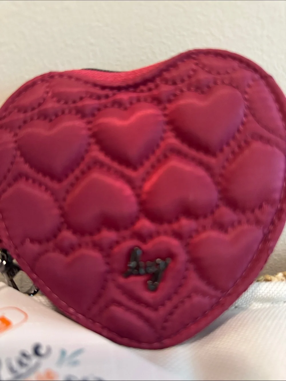 lug Heart-Shaped Quilted Coin Pouch in Raspberry NWT